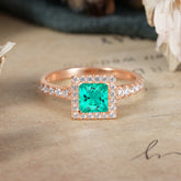 Princess Cut Emerald Engagement Ring Half Eternity Halo Promise Ring